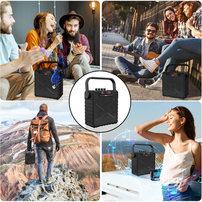 Портативна караоке-машина з 2 UHF мікрофонами, Bluetooth, підсилювач басів для дітей та дорослих, PA-система