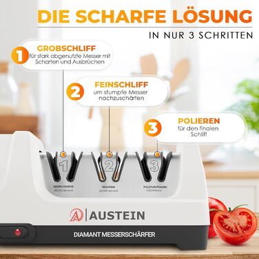 Електричний точило для ножів AUSTEIN® Diamant TG2202 - 3 фази, 20 градусів, з магнітним збором стружки