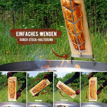 GrillArt® XXL Преміум дошка для лосося на гриль – 180° обертання, 5-позиційне регулювання, для гриля та вогнища, 55х18 см (вишня)