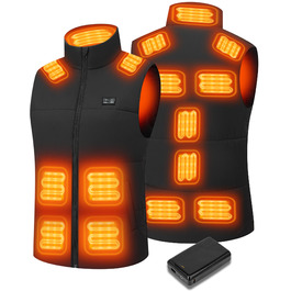 Обогреваемый жилет для мужчин и женщин 7,4V с аккумулятором 20000mAh, до 12 часов быстрого нагрева, 15 зон нагрева – для велоспорту, кемпинга и работы зимой, XS, глубокий черный