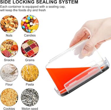 12 контейнерів для зберігання продуктів, герметичні, BPA-free, PP, з замком, 0.8л (Чорний) + 32 етикетки та маркер