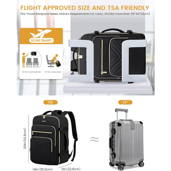 LOVEVOOK Рюкзак для ручної поклажі, 40L, водонепроникний, для ноутбука 17 дюймів, Easyjet, для подорожей, роботи, трекінгу, оливково-бежевий (18 дюймів, A-чорний)