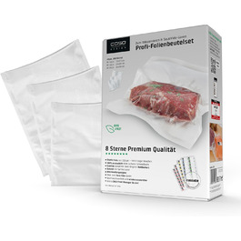 CASO Profi Zipper Bag Set 5 / 40 pcs 16x23 cm, 40 pcs 20x30 cm, 20 pcs 30x40 cm 150µm, for vacuum sealers / heat sealers, BPA-free, very strong, tear-resistant, cookable, Transparent