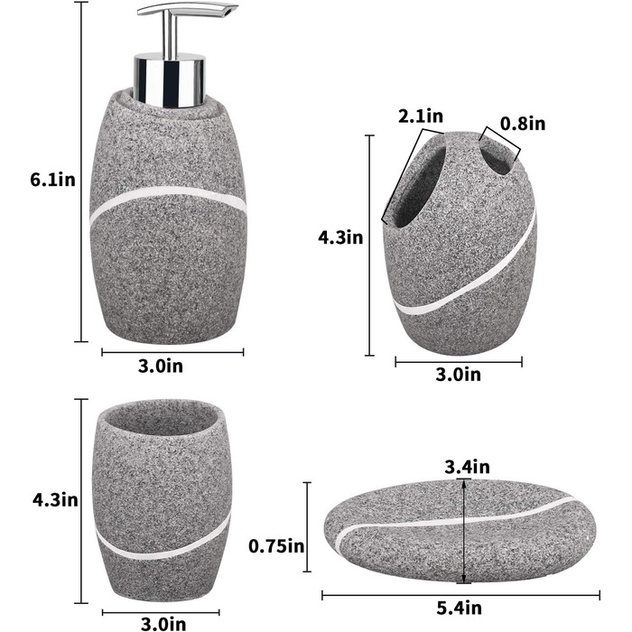 Набір аксесуарів для ванної кімнати L'ARL GMVOI, 4 шт., з мармуром (граніт), включає: тримач для зубних щіток, дозатор мила, стакан, мильниця. Білий колір. Для дому та декору.