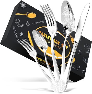 Набір столових приборів DRAGON RIOT на 6 осіб (30 предметів) з нержавіючої сталі, рожеве золото, елегантний набір ножів, виделок та ложок для дому, вечірки, ресторану. 30 предметів (сріблястий колір 60 предметів)