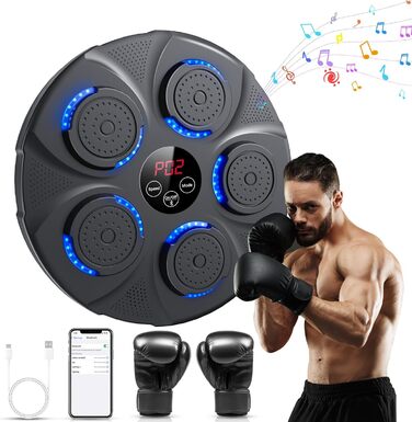 NVKHG Bluetooth Boxing Machine with Music - Portable Electronic Punching Bag for Adults & Kids with Boxing Gloves - Ideal Home, Office, Gym Equipment - XL