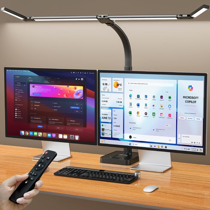 Стільна настільна LED-лампа 24W з регулюванням яскравості та 4-сегментним гнучким світильником, чорна