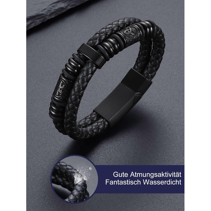 Чоловічий шкіряний браслет Bandmax з плетінням, з магнітною застібкою. Браслет на зап'ястя, чорний, 19/21/23 см