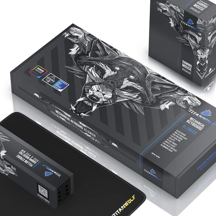 Механічна клавіатура та миша TITANWOLF з підсвічуванням LED та XXL килимком для миші, ігрова комбінація, Anti-Ghosting, 10800dpi, Makro-режим