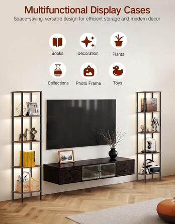 Стійка лампа з полицею, LED, регулювання яскравості, 3 колірні температури, сенсорне та дистанційне керування, полиця для книг, дерев'яна стійка, сучасний дизайн для вітальні, спальні, офісу (Rustic Brown)