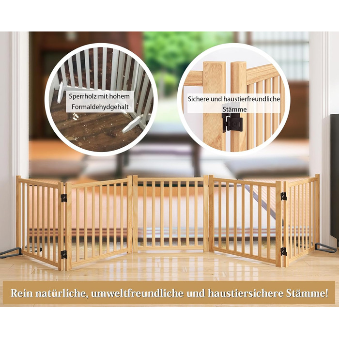 Дверцята для собак з дерева, розкладні, для кухні, коридору, вітальні, на сходи, кутова установка, підходять для собак маленьких та середніх порід, дерев'яного кольору, 2P 58см, захисний загін для собак (5-58)