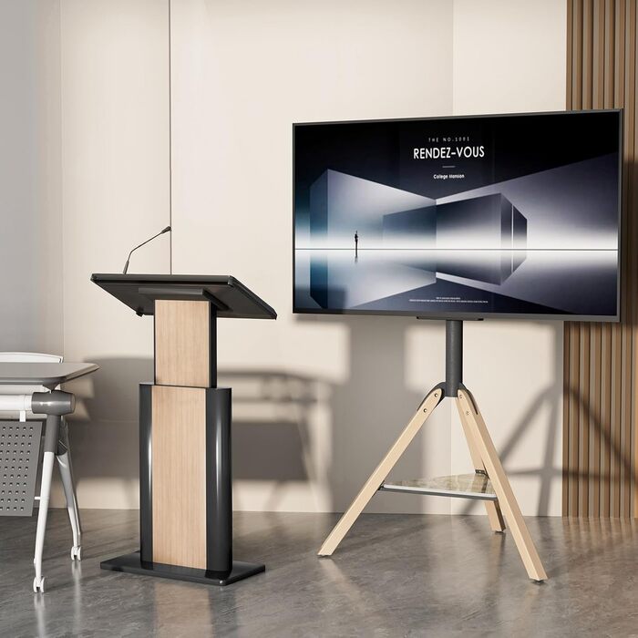 Підставка для телевізора Vanconwey Boden-TV-Ständer для LED/LCD екранів 40-75 дюймів, кутова, поворотна, з полицею з синтетичного каменю, VESA 600x400mm, до 40 кг