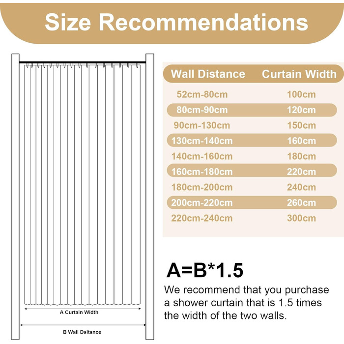 Штора для ванної кімнати анти-грибок водонепроникна магнітна з гачками, текстильна, 180x200 см, сіра