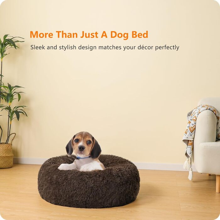 Ортопедичне ліжко для собак HMTOPE: кругла подушка, софа для собак та котів, корзина для собак, зручне, миюче, 70 см Ø, (60 x 60 x 18 см, Коричневий)
