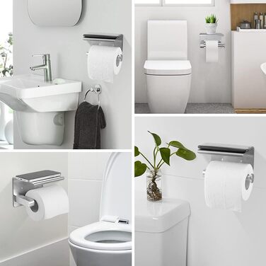 Тримач туалетного паперу ASOFTY без свердління з полицею, нержавіюча сталь, для ванної кімнати та кухні