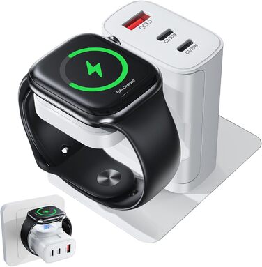 Зарядний пристрій 4-в-1 для Apple Watch та iPhone: 40W USB-C, швидка зарядка PD, сумісний з Apple Watch 10/9/8/7/6/Ultra/SE, iPhone 17/16/15 Pro Max, iPad, AirPods (Білий)