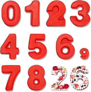 9-Piece 10-Inch Silicone Number Cake Mold Baking Pans, Number Cake Molds for Birthday, Wedding, Party Decoration
