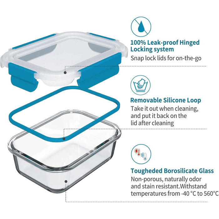 Набір контейнерів для зберігання їжі з боросилікатного скла з кришкою, BPA-free, герметичні, для мікрохвильової печі, духовка, посудомийна машина – контейнери для Meal Prep для кухні, офісу SA178-18PC