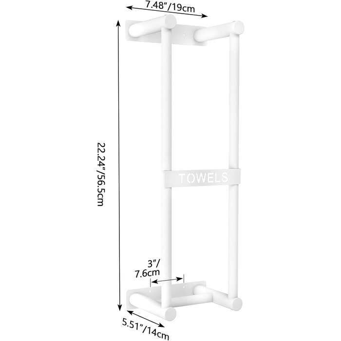 Тримач для рушників на стіну, велика полиця для рушників у ванну кімнату, металевий, білий, 56 см