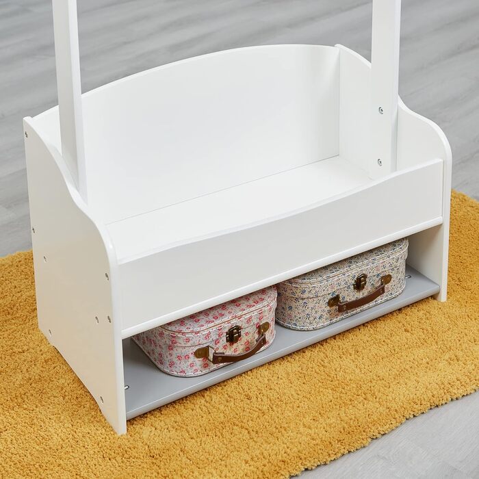 Children's clothes rack with extra storage space and clothes hangers, children's clothes rack, wooden clothes rack with storage, toddlers, children's clothes rack, white and gray