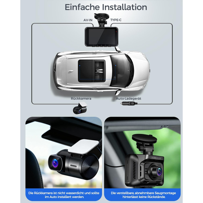 Відеореєстратор HUPEJOS 4K для авто (двоканальний, STARVIS, HDR, GPS, WiFi, нічна зйомка, 64GB карта в комплекті)