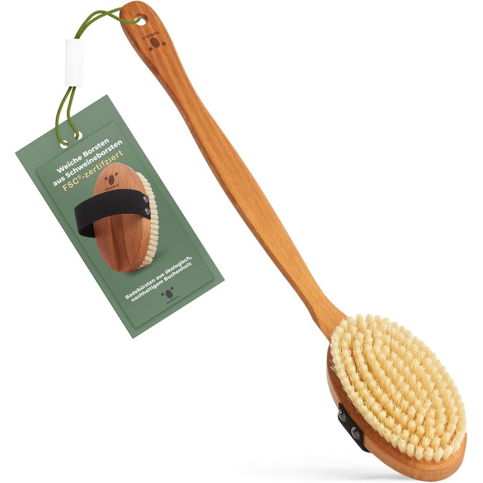 Premium Bath Brush/Body Brush – FSC certified, natural bristles (sisal & horsehair) & cord – body brush with long handle for back, dry & wet brush – 100% Made in Germany (SOFT bristles (bristles made of boar bristles))