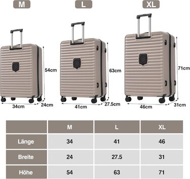 Набір валіз Merax TSA 3 шт. (M-L-XL) з телескопічним ручками та 4 колесами, чорний, PP-матеріал