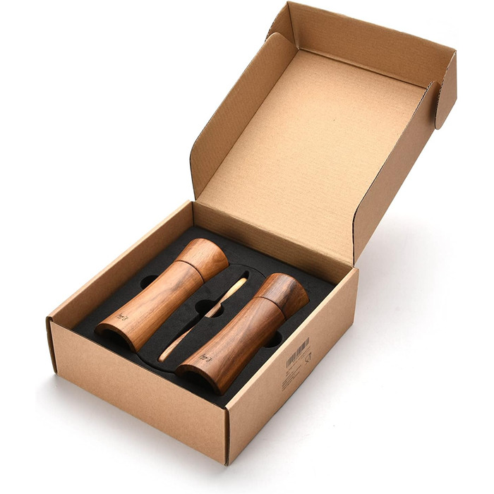 figg Salt and Pepper Grinder Wood Small (15.5 cm) - Set - Spice Grinder with Ceramic Grinder including Wooden Spoon and Wooden Coaster - Suitable as a Pepper and Salt Grinder