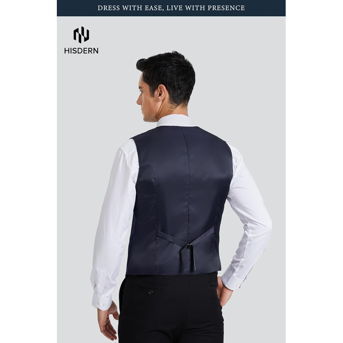 Чоловіча жилетка HISDERN для весілля та свят, бавовна, однотонна, темно-синя
