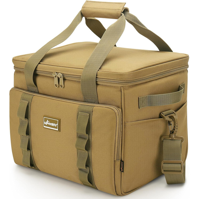 UPEELIFE Cooler Bag 24L, Large Foldable Lunch Bag Insulated Bag, Waterproof Picnic Bag Cooler Bag with Shoulder Strap for Picnic BBQs Shopping Beach Camping (Khaki)