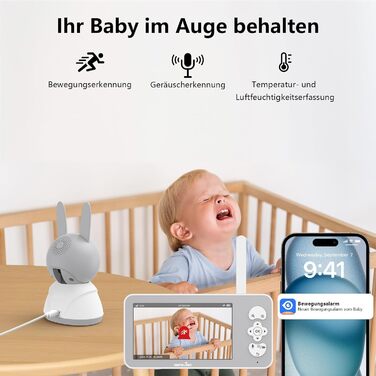 Відеоняня Wansview з камерою та APP - 5-дюймовий монітор для дитини без Wi-Fi з камерою для дитини 2.4/5 GHz, нічне бачення, відстеження руху, 2-сторонній аудіо, визначення температури, детекція руху/звуку