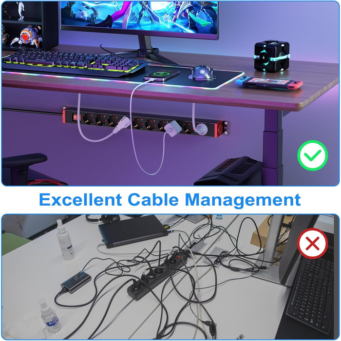 Мережевий фільтр 10 розеток з захистом від перенапруги, з вимикачем та поворотними кріпленнями, чорний, металевий корпус