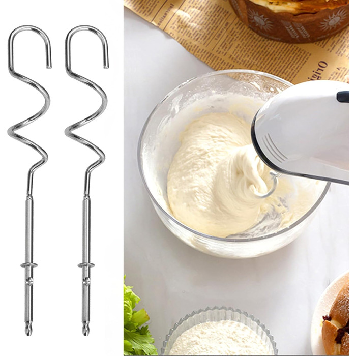 Електричний ручний міксер з нержавіючої сталі, 7 швидкостей, 2 насадки для збивання та 2 гаки для тіста - для кухні