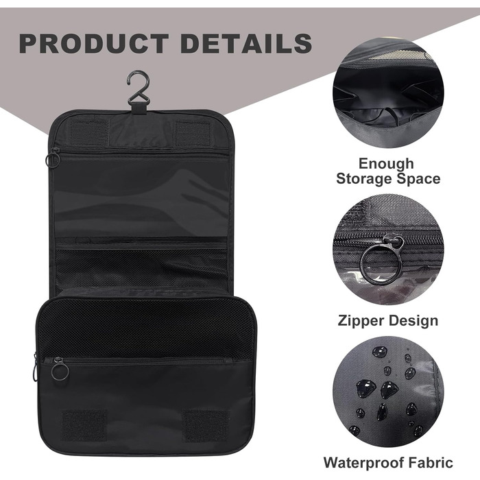 Чоловіча косметичка для подорожей з ручкою, чорна, з кількома відділеннями