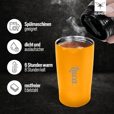 Термокружка KUINEA для кави та чаю, 350 мл, нержавіюча сталь, з герметичним клапаном, 6 годин тепла, без BPA, зелений (з можливістю гравіювання імені)