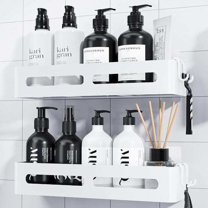 Набір поличок для душу Kitsure без свердління (2 шт.), білий, 33.5 x 12.0 x 5.5 см