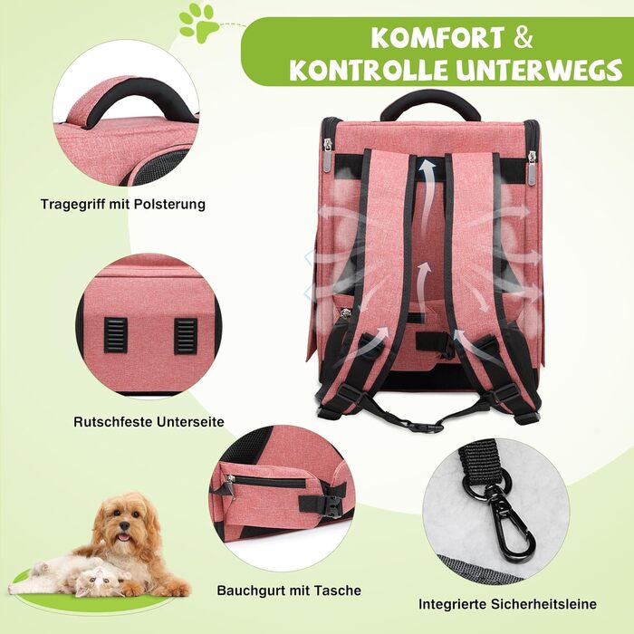 Рюкзак для собак і котів ALLSOPETS - зручний та дихаючий, з безпечним гачком. Ідеально для подорожей, прогулянок та перевезення цуценят. Рожевий колір.