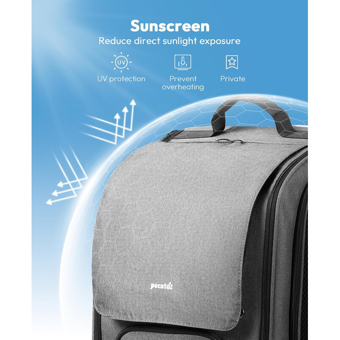 Рюкзак для кота Pecute з вікном-бульбашкою, переноска для тварин, сірий (42x32x26 см)