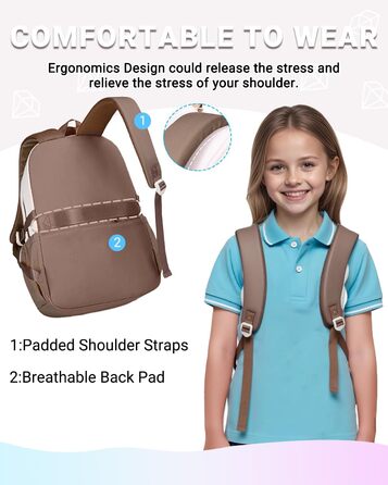 Дитячий рюкзак для дівчаток Kinderrucksack, 18L, 2-7 клас, легкий, з дихаючою спинкою та м'якими лямками, для школи, підлітки 7+ років, колір кавовий
