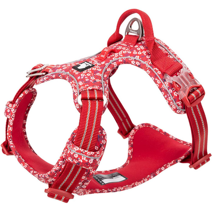 Шлейка для собак WINHYEPET Truelove No-Pull, бавовняна, дихаюча, світловідбиваюча, регульована, для маленьких та середніх собак і котів, TLH5655 (S, Маковий Червоний)