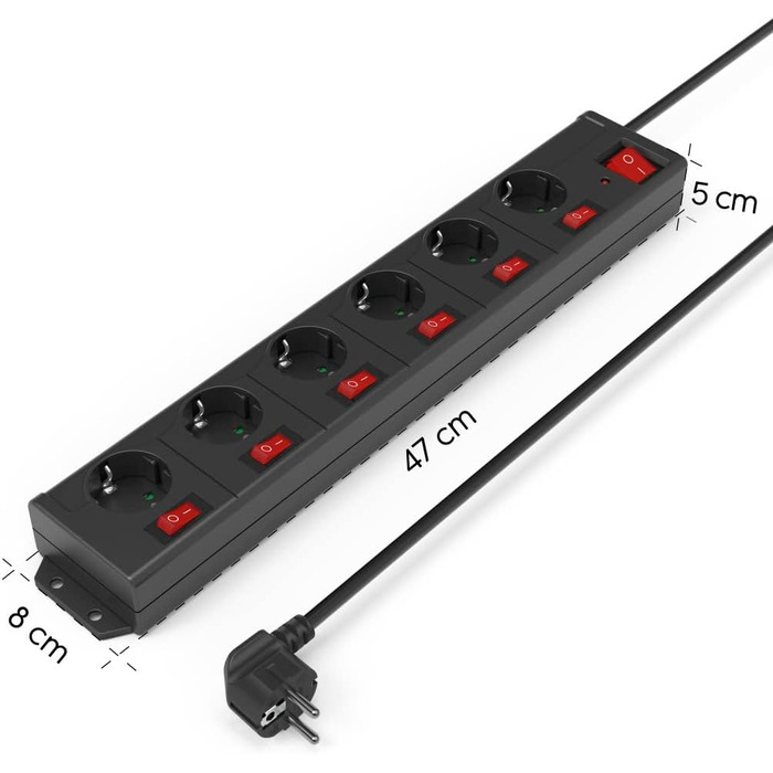Розподільник розеток Hama з індивідуальним керуванням, захистом від перенапруги, 6 розеток, поворот на 90°, чорний, 1.4м кабель