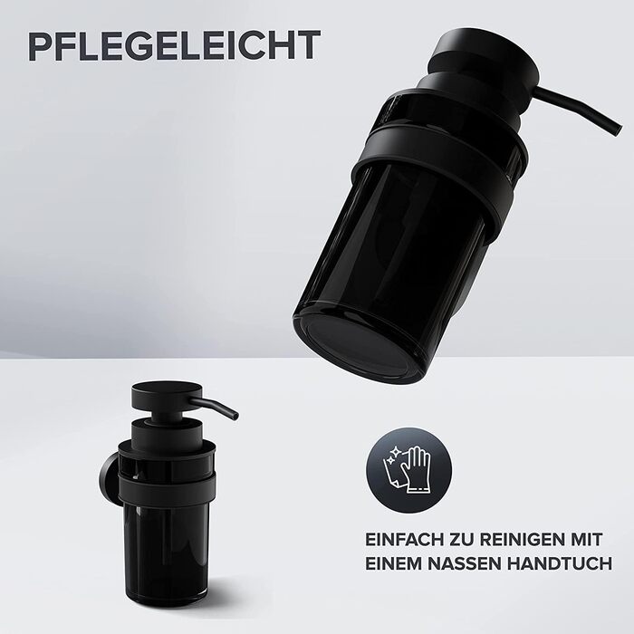 ovimar Soap Dispenser Lokta | black | with drillable wall mount | made of stainless steel and black glass | extra large opening for easy refilling | for bathroom or kitchen | hand sanitizer dispenser