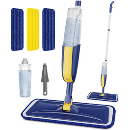 Швабра з розпилювачем MANGOTIME - швабра з розпилювачем, моп для підлоги з баком для води та 3 насадки для швидкого прибирання паркету, мармуру, дерева, ламінату (жовта)
