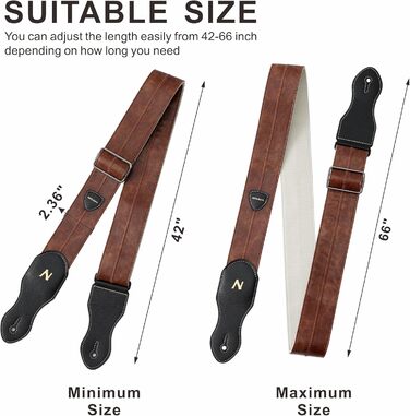 Гітарний ремінь Nefelibata з кишенею для медіатора, 2.3 дюйма, веганська шкіра, стиль Porter, 60-ті, вестерн, вінтаж, регульований від 42' до 66'
