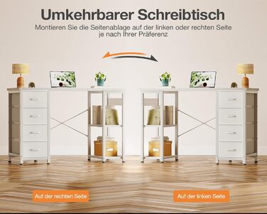 Компактний письмовий стіл Coleshome з 4 шухлядами, 100x40 см, з полицями, для офісу, робочого кабінету, спальні, білий