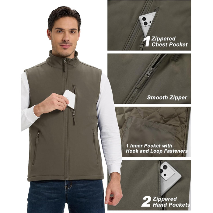 Чоловіча софтшеллова жилетка Outdoor Ventures з утеплювачем, водовідштовхуюча, вітронепроникна, дихаюча, для велоспорту, бігу, хайкінгу, зелена, XL