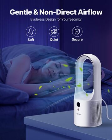 Безлопатевий вентилятор VEVOR 330 мм, портативний USB-вентилятор, 6 режимів, тихий, з LCD-дисплеєм, для дому, офісу, дитячої кімнати