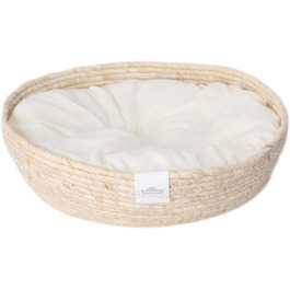 Кругле ліжко для тварин Dehner Premium Lovely Kuschelbett, діаметр 45 см, висота 13 см, натуральні матеріали/плюш, білий/бежевий колір