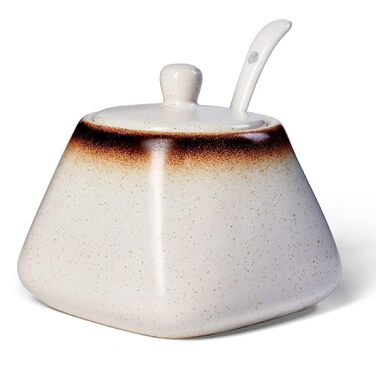 Керамічна цукерниця з ложкою, 430 мл, біла - для кухні, дому, кав'ярні