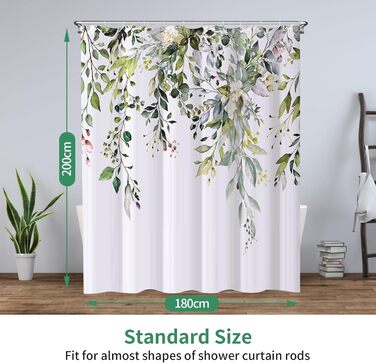 Шторка для душу REZAYMRS, 180x200 см, поліестер, зелена, з 12 гачками, водовідштовхувальна, для ванної кімнати